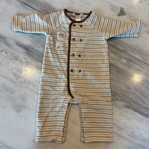 Janie & Jack 0-3 Month Tan Brown & Blue Striped Puppy Dog One Piece Outfit